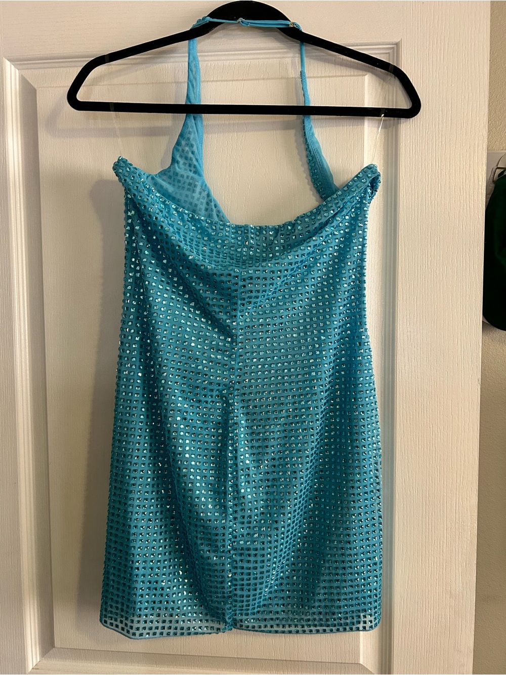 Oh Polly Embellished Halterneck Mini Dress in Aqua Blue - Picture 3 of 6